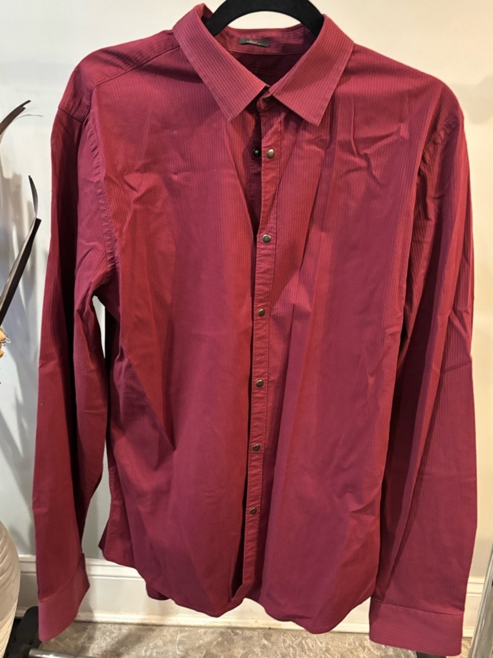 A/X Armani Exchange Men's Wine Red Long-Sleeve Dress Shirt slim fit size large